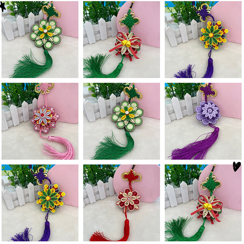 衍纸条中国结创意挂件制作儿童手工diy材料包工具车摆件流苏