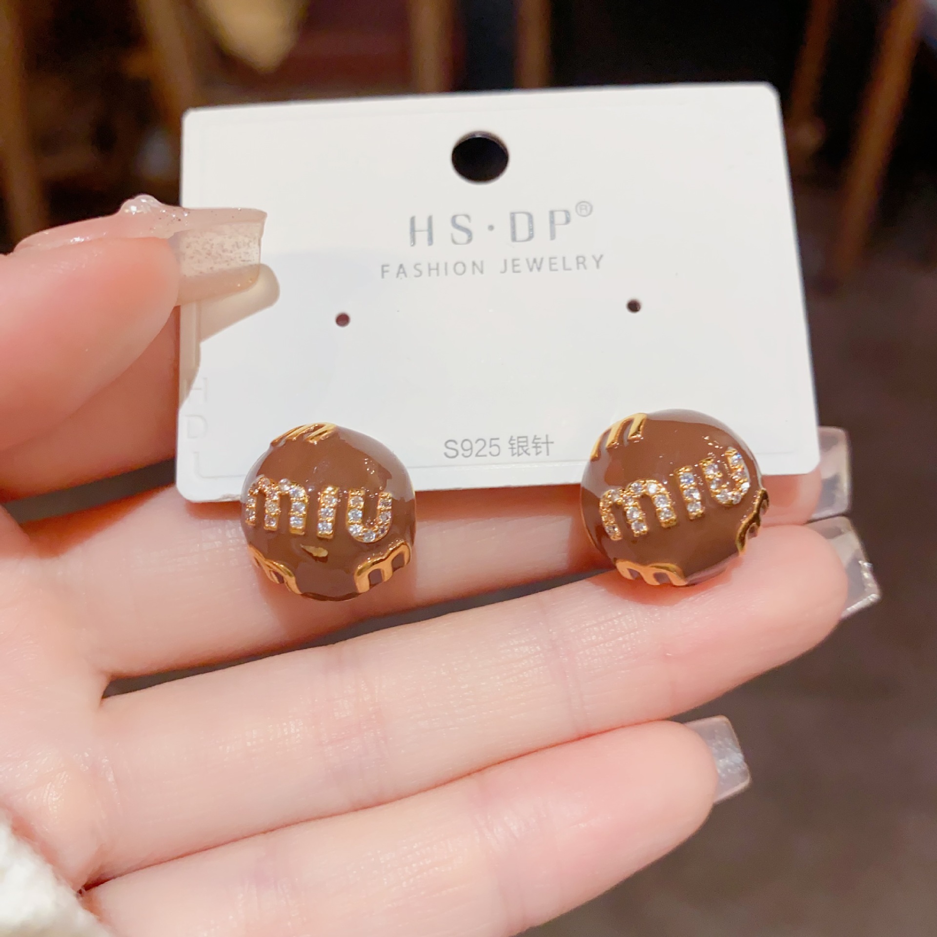 Internet Hot Japanese and Korean Ins Refined and Simple Letters Semisphere Earrings Female Personality High Sense Light Luxury Sweet Earrings