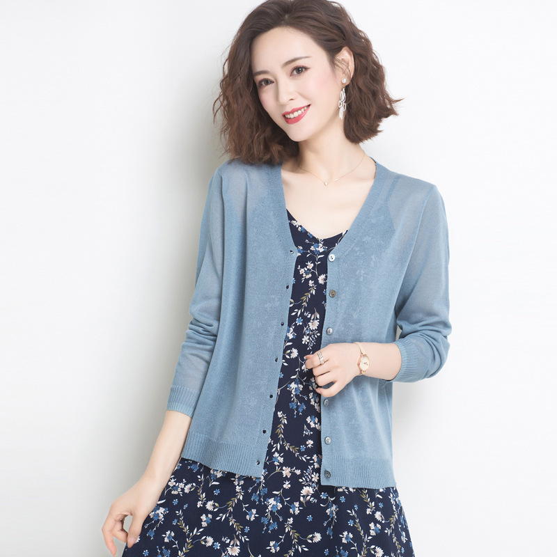 冰丝针织开衫女短款小外套2020夏季新款洋气薄防晒衫女士长袖外搭