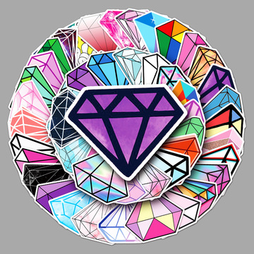 50张钻石炫酷卡通行李箱贴纸个性潮流涂鸦笔记本电脑汽车外贸装饰