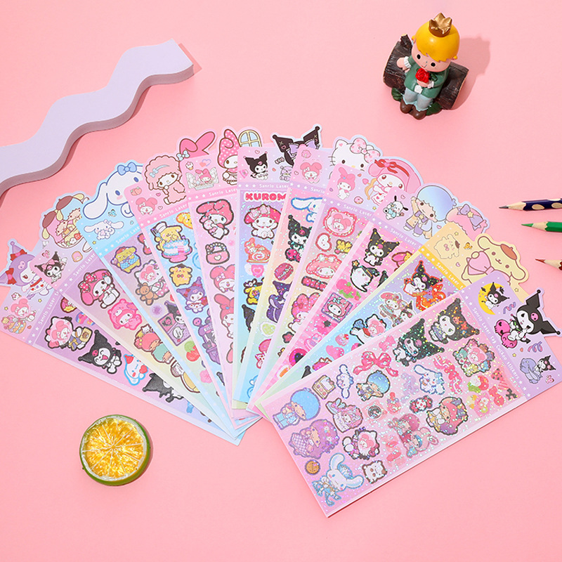 new sanrio series goka laser stickers cartoon cute diy journal material stickers clow m melody