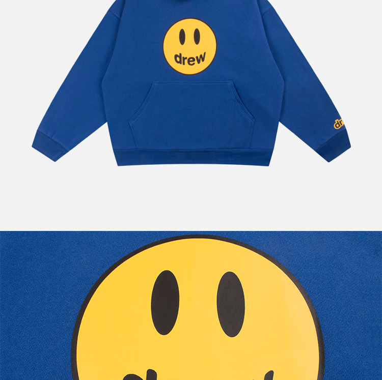 drew贾斯汀比伯同款house笑脸印花oversize加绒连帽卫衣男女帽衫