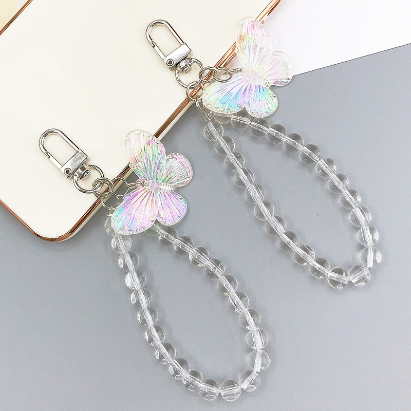 Yilian New Crystal Butterfly Bracelet Diy Phone Case Ornament Accessories Girls' Mobile Phone Transparent Bead Pendant