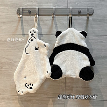 卡通可爱小熊猫擦手巾儿童挂式吸水厨房小狗手帕珊瑚绒搽抹手布
