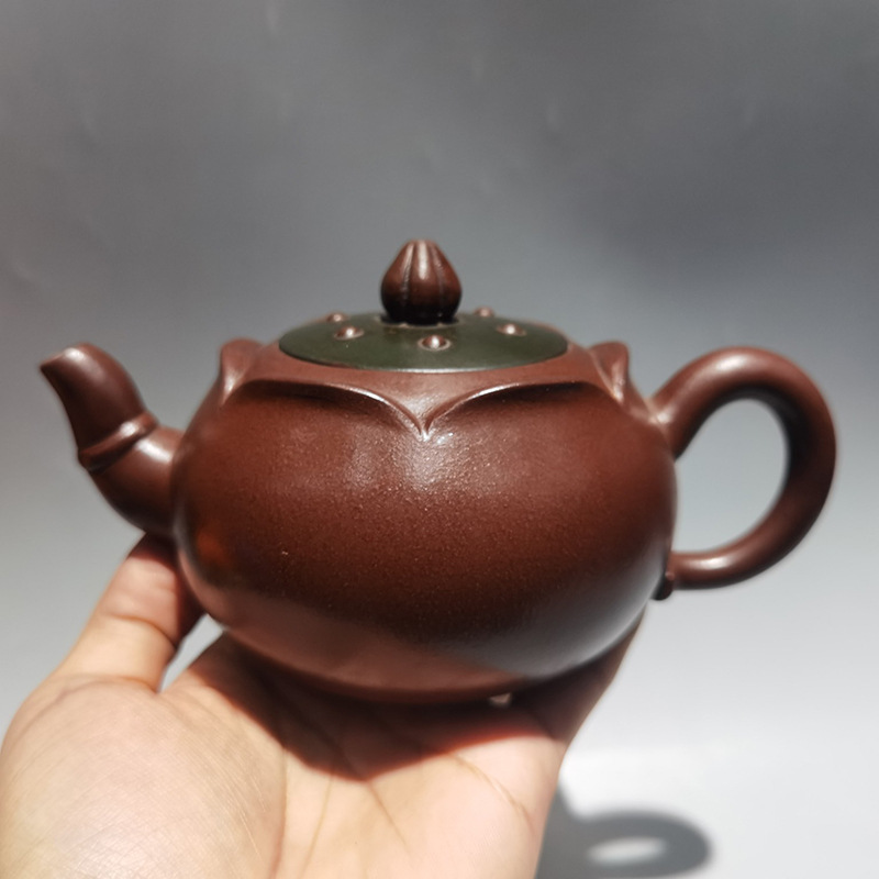 批发宜兴紫砂工艺品复古做旧高建芳莲蓬紫砂壶手把壶一件代发