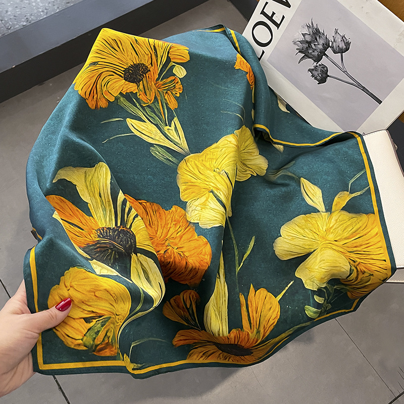 Spring and Summer New Mulberry Silk Scarf Floral Korean Style Versatile 70 Silk Kerchief Scarf Thin Narrow Long Scarf Headscarf for Women