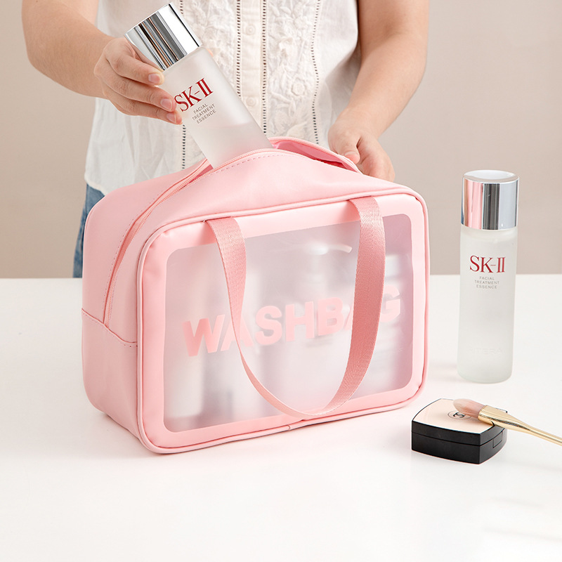 Pu Waterproof Cosmetic Bag Portable Large Capacity Transparent Wash Bag Travel Frosted Cosmetics Storage Bag Swim Bag