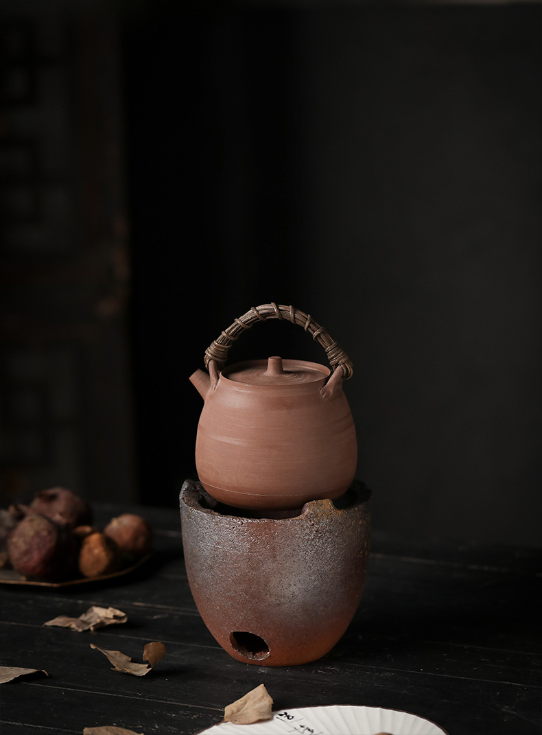 景德镇柴烧落灰手作煮茶炉手工炭火炉陶瓷煮茶壶酒精炉茶事器两用