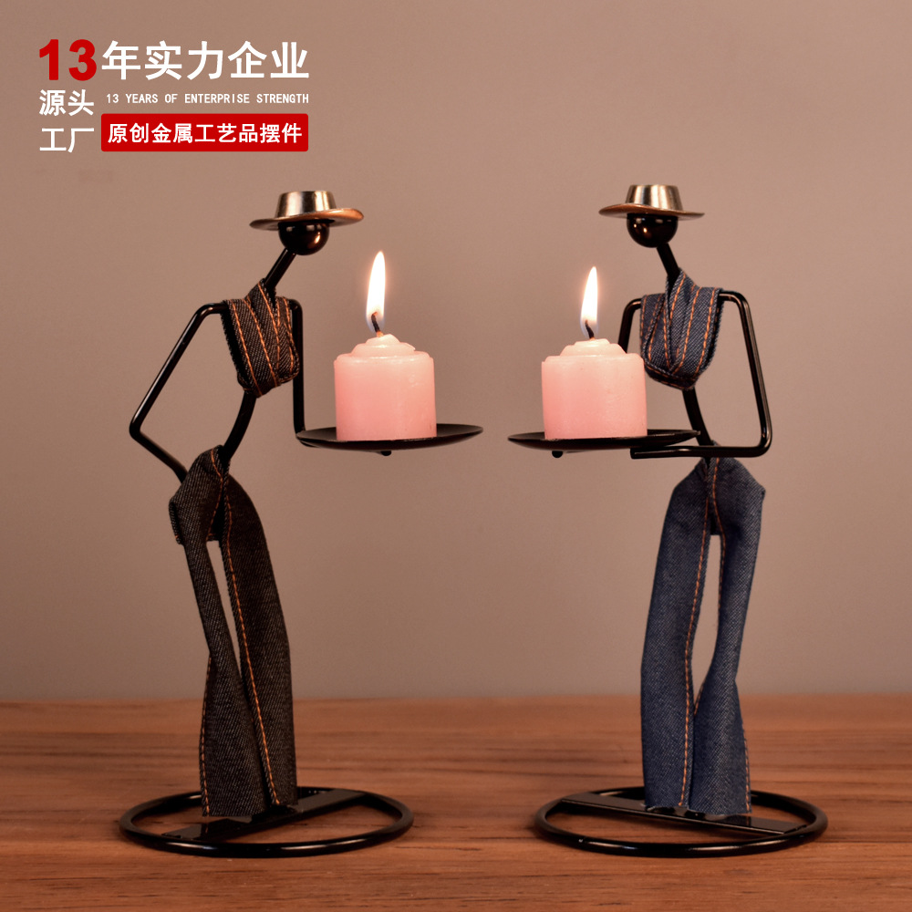 居家典雅 创意人物烛台铁艺蜡烛台西部牛仔摆件时尚酒店浪漫婚庆