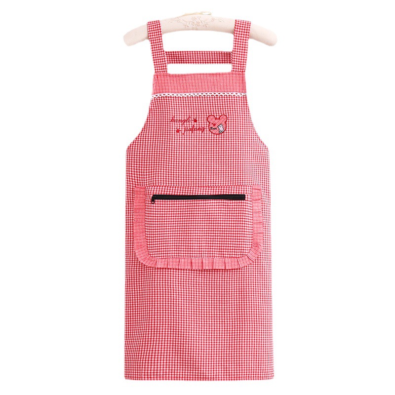 Pure Cotton Breathable Zipper Pocket Household Kitchen Apron Female Cooking Antifouling Strap Apron Work Clothes Overclothes