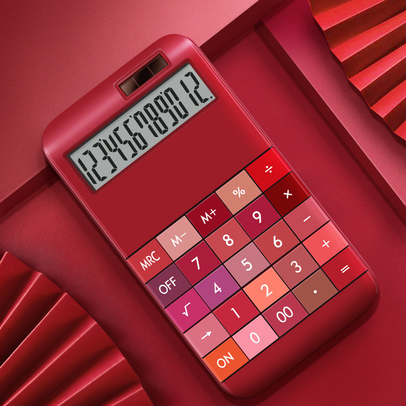 Calculator Good-looking Office Dedicated Real Solar 12-Digit Large Screen Display Carmine Color Computer