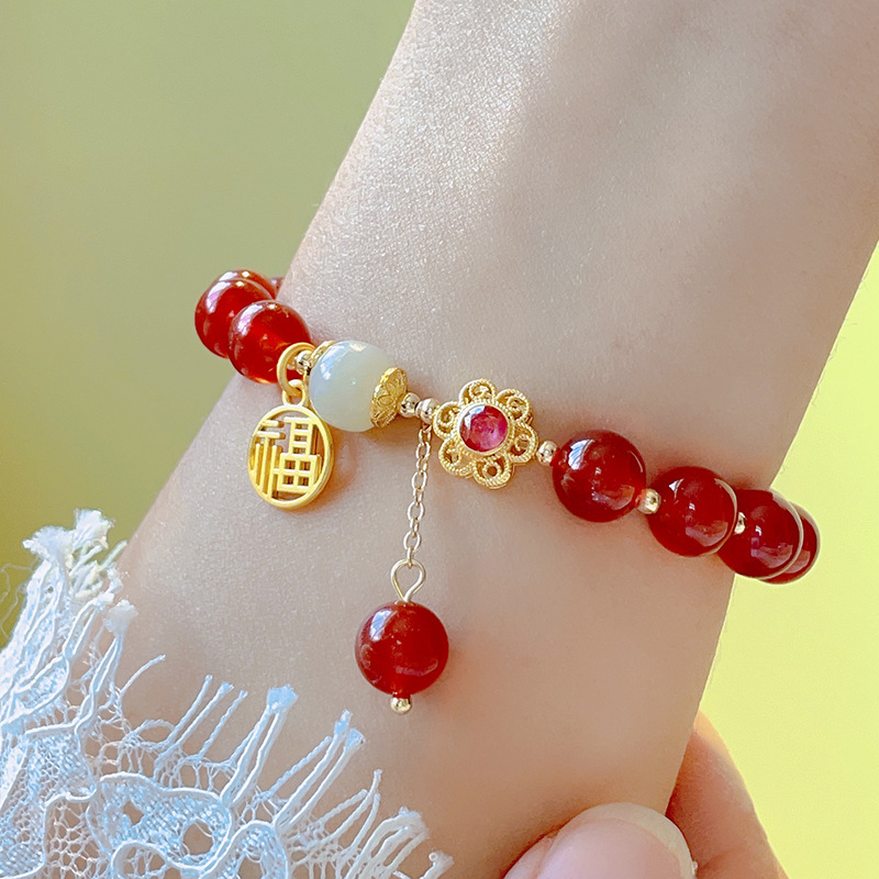 Natural Red Agate Beads Small Jade Rabbit Bracelet Female Rabbit Year of Birth Bracelet Jewelry New Year Gift Wholesale