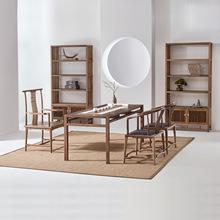 新中式茶桌椅组合黑胡桃木禅意书法桌茶台实木老榆木餐桌茶室家具