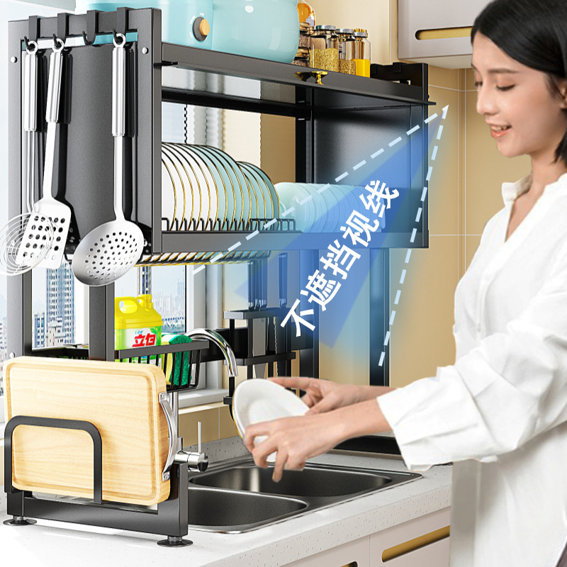 Kitchen with Cabinet Door Sink Storage Shelf Countertop Plate Locker Cupboard Multi-Function Dish Washing Rack Storage Drain Rack