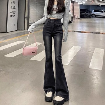 黑灰微喇牛仔裤女2024年春夏季新款高腰显瘦韩版马蹄拖地喇叭裤子