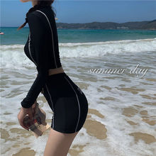 泳装泳衣女性感夏季韩式遮肚显瘦游泳套装保守带胸垫长袖潜水服潮