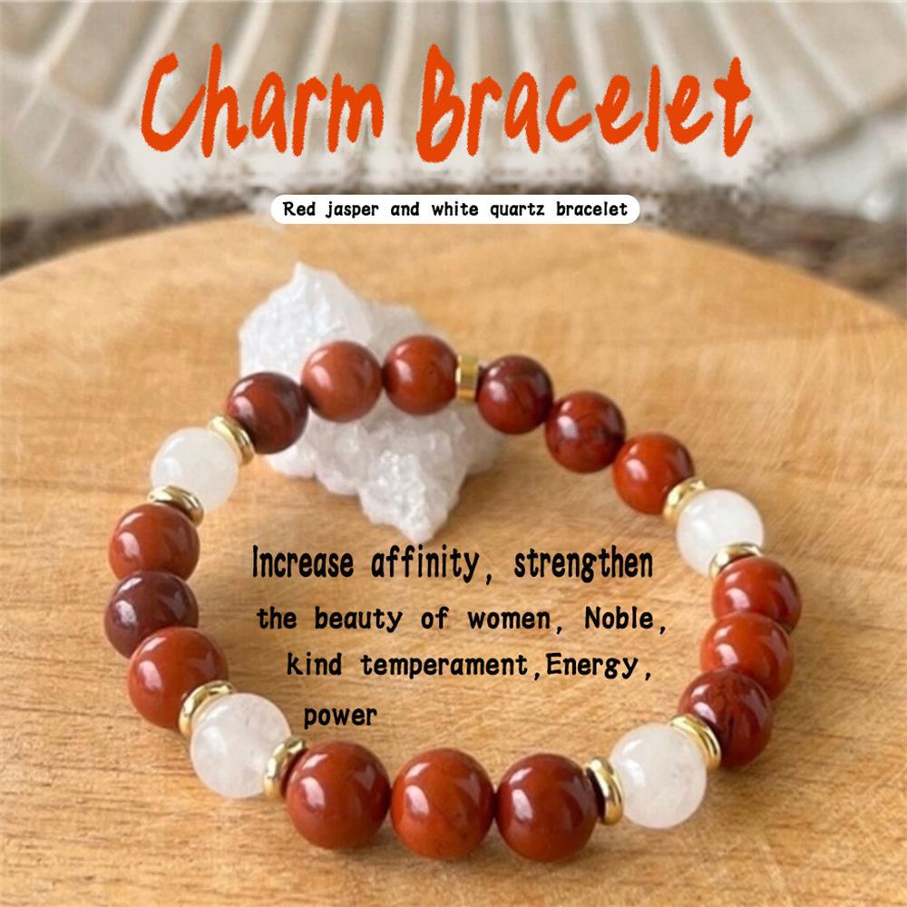 跨境热卖天然石汉白玉红石串珠手串男女同款饰品新款毕业季礼物