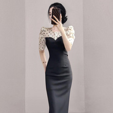 外贸女装2023夏季新款法式赫本风气质显瘦收腰黑色波点连衣裙