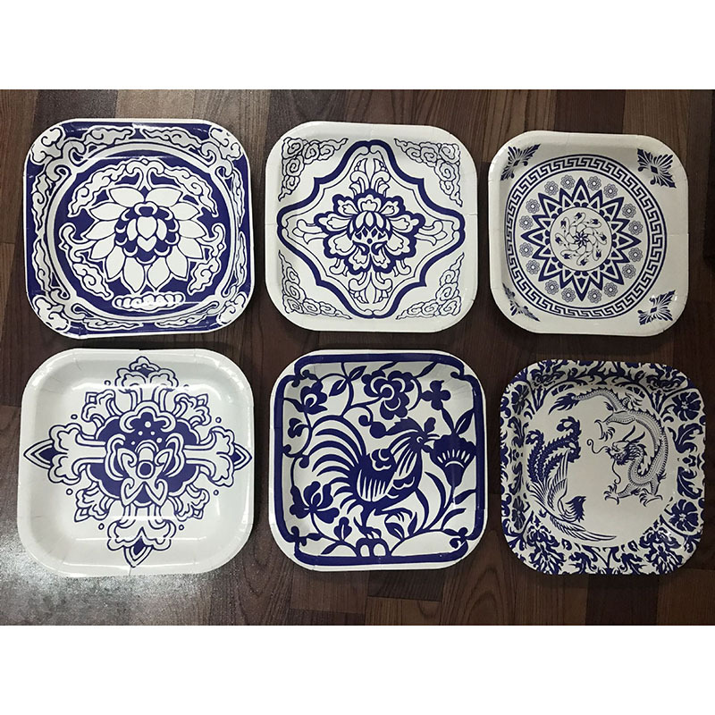 幼儿园 室内装饰 diy青花瓷方形纸盘 挂件纸片 中国风装饰品