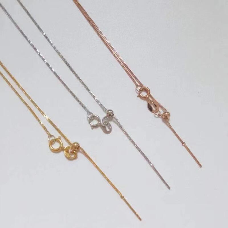 18k金肖邦链项链au750锁骨链裸链抽拉调节针式链针式肖邦链女