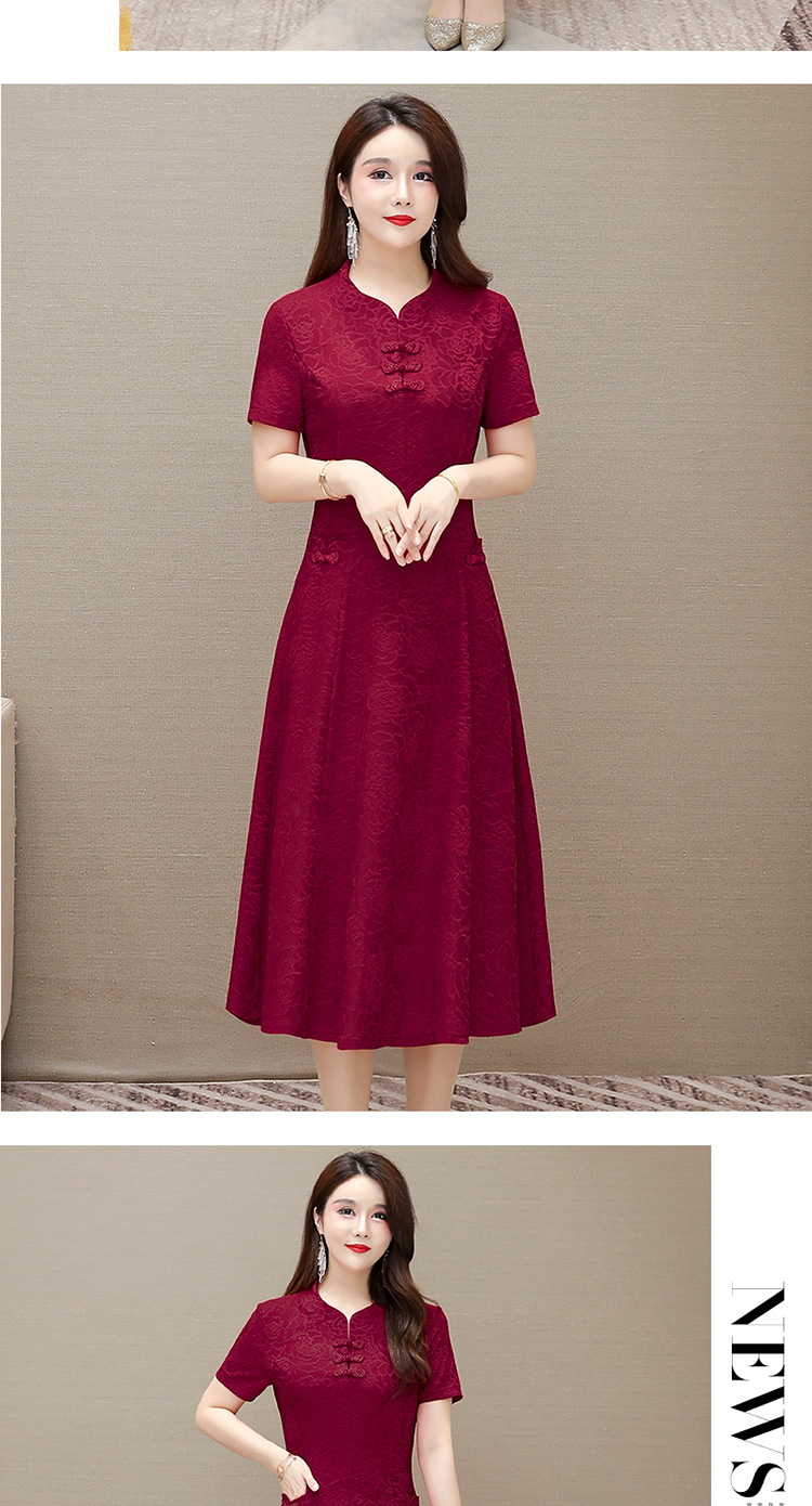 妈妈夏装短袖连衣裙中年女40岁阔太太短袖婚礼服中老年喜婆婆裙子