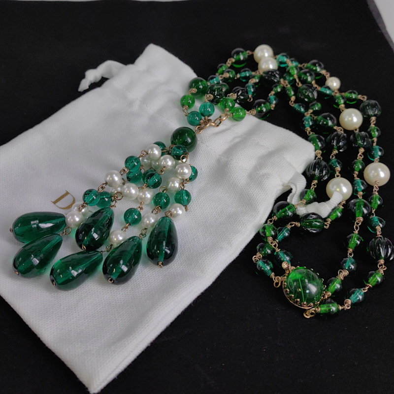 法式宫廷中古vintage琉璃项链欧美复古吊坠青岛饰品工厂外贸批发