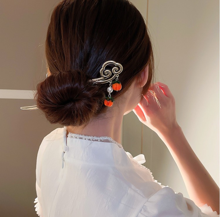 高级感银色发钗日常盘发簪子批发精致柿如意发簪高级感旗袍配饰丸子头