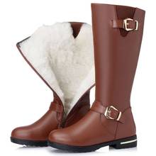 加厚冬季高筒靴低跟羊毛女靴中筒棉靴平跟大码长靴子保暖棉鞋