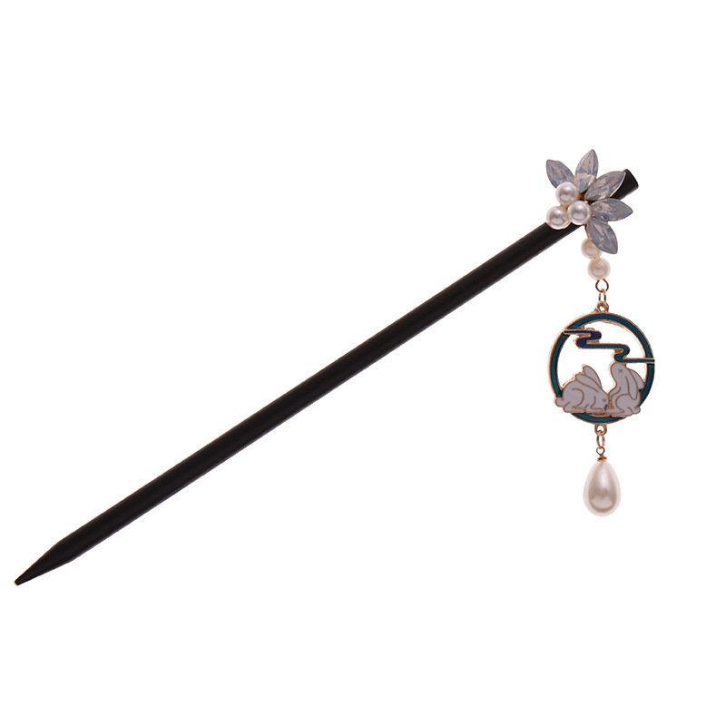 木簪子古风兔子流苏发簪中秋月亮发饰汉服盘发簪子女古装头饰批发