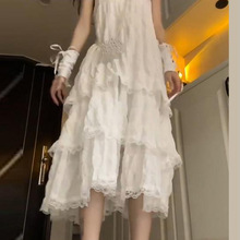 茶歇法式白色吊带连衣裙子女春季  24年新款设计感海边度假风长裙