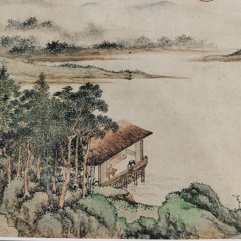 仇英 携琴访友图 古代字画宣纸仿古中堂客厅横幅装裱艺术装饰画