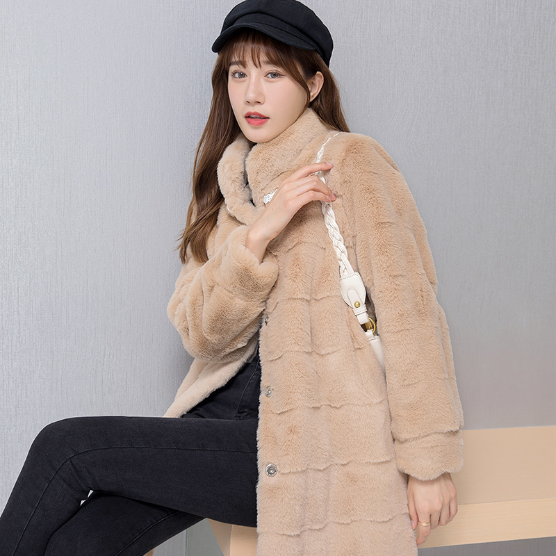 丹麦貂绒女装中长款仿皮草水貂毛貂皮大衣冬装新款立领貂绒女外套