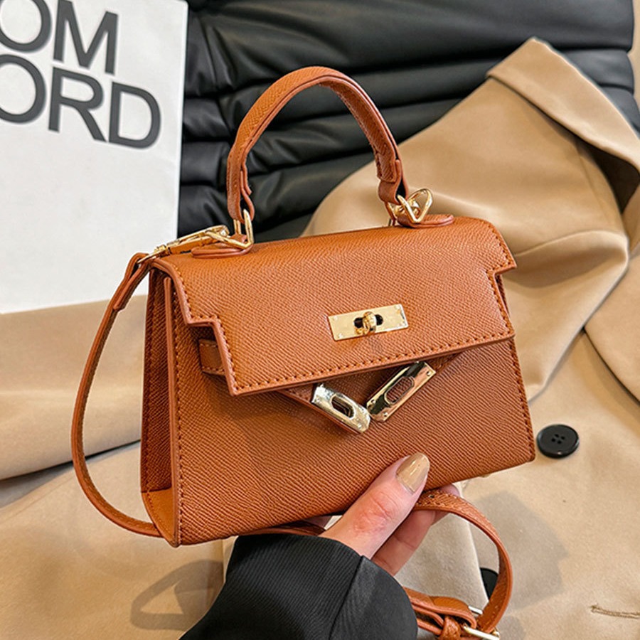 高级感小包包女2024春季新款时尚凯莉女包洋气百搭锁扣单肩斜挎包