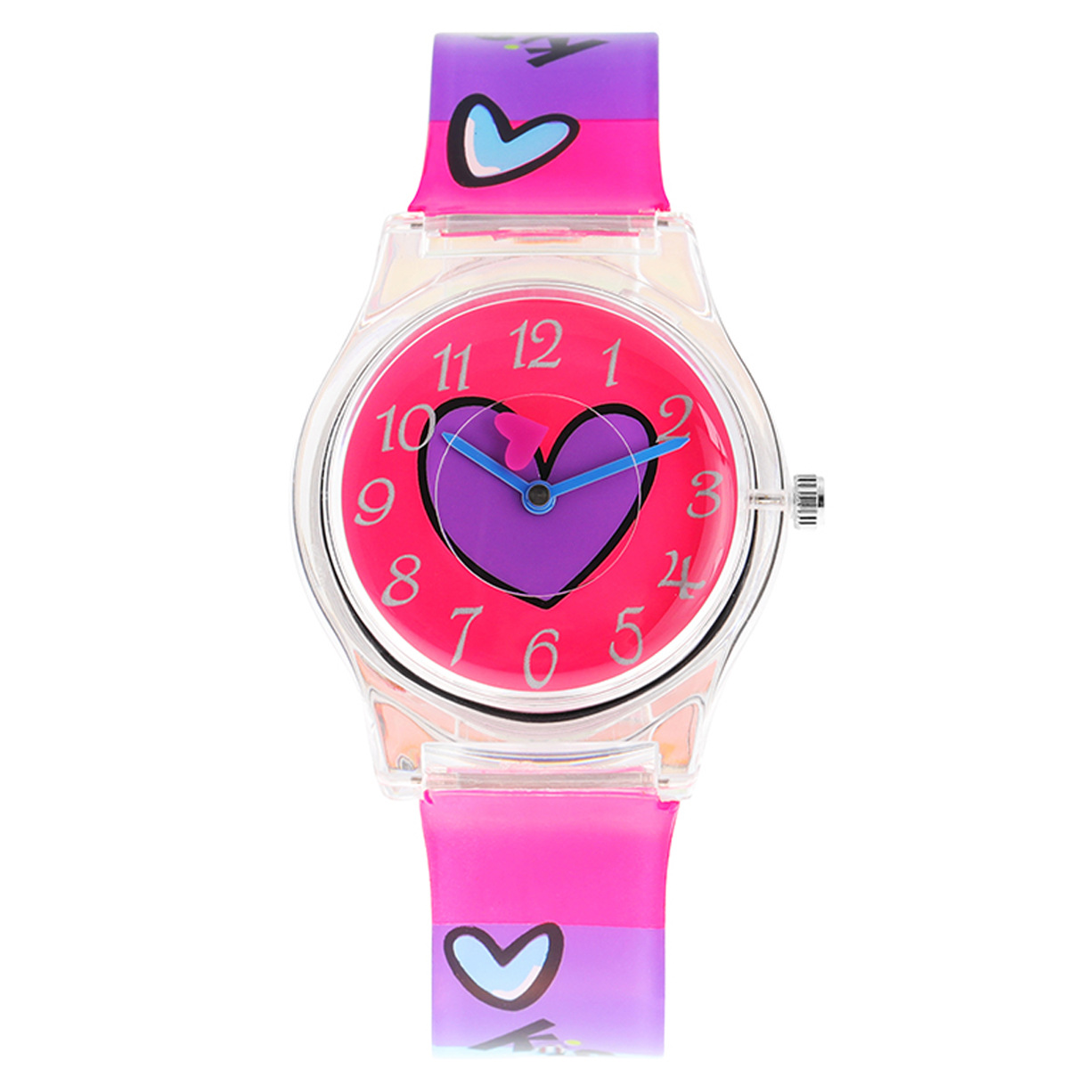 供应跨境电商亚马逊彩色爱心学生儿童手表可爱塑胶卡通表厂家混批