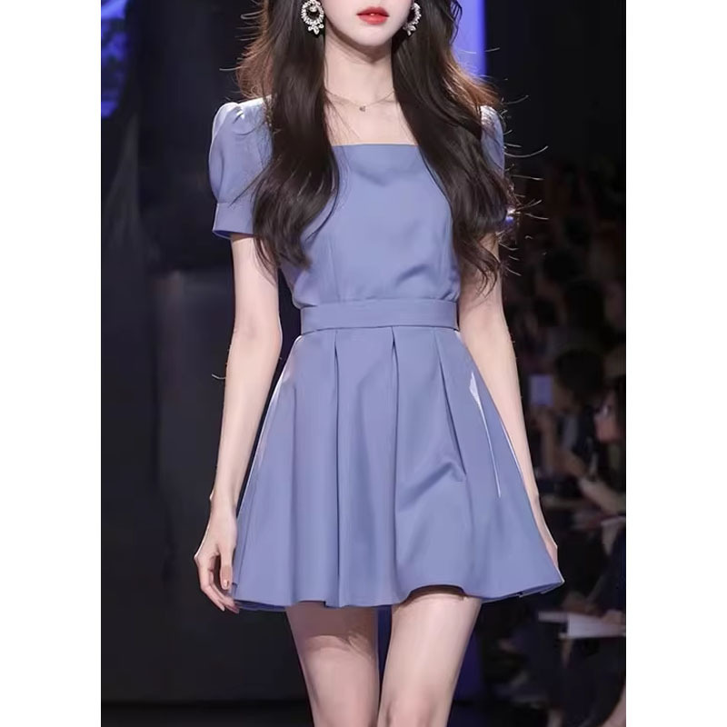 G端精致气质收腰裙茶歇法式超好看蓝色西装连衣裙2024新款女夏季