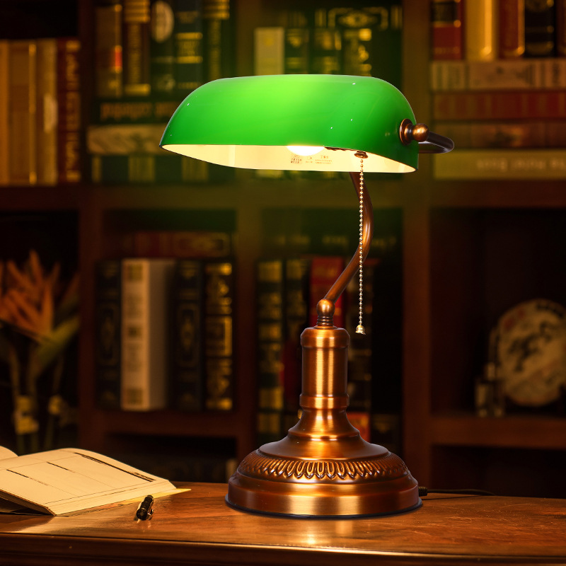 全铜复古书桌美式银行老上海绿罩民国办公桌阅读客厅装饰书房台灯