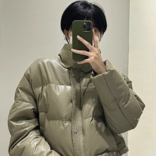 羽绒服女短款高端pu皮2023新冬加厚立领面包服小个子肯豆外套批发