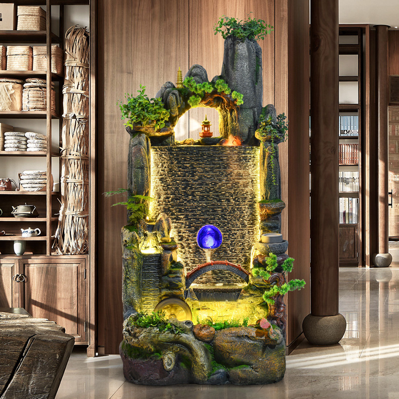 落地水幕墙屏风假山流水喷泉摆件室内会所水景装饰鱼缸家居工艺品