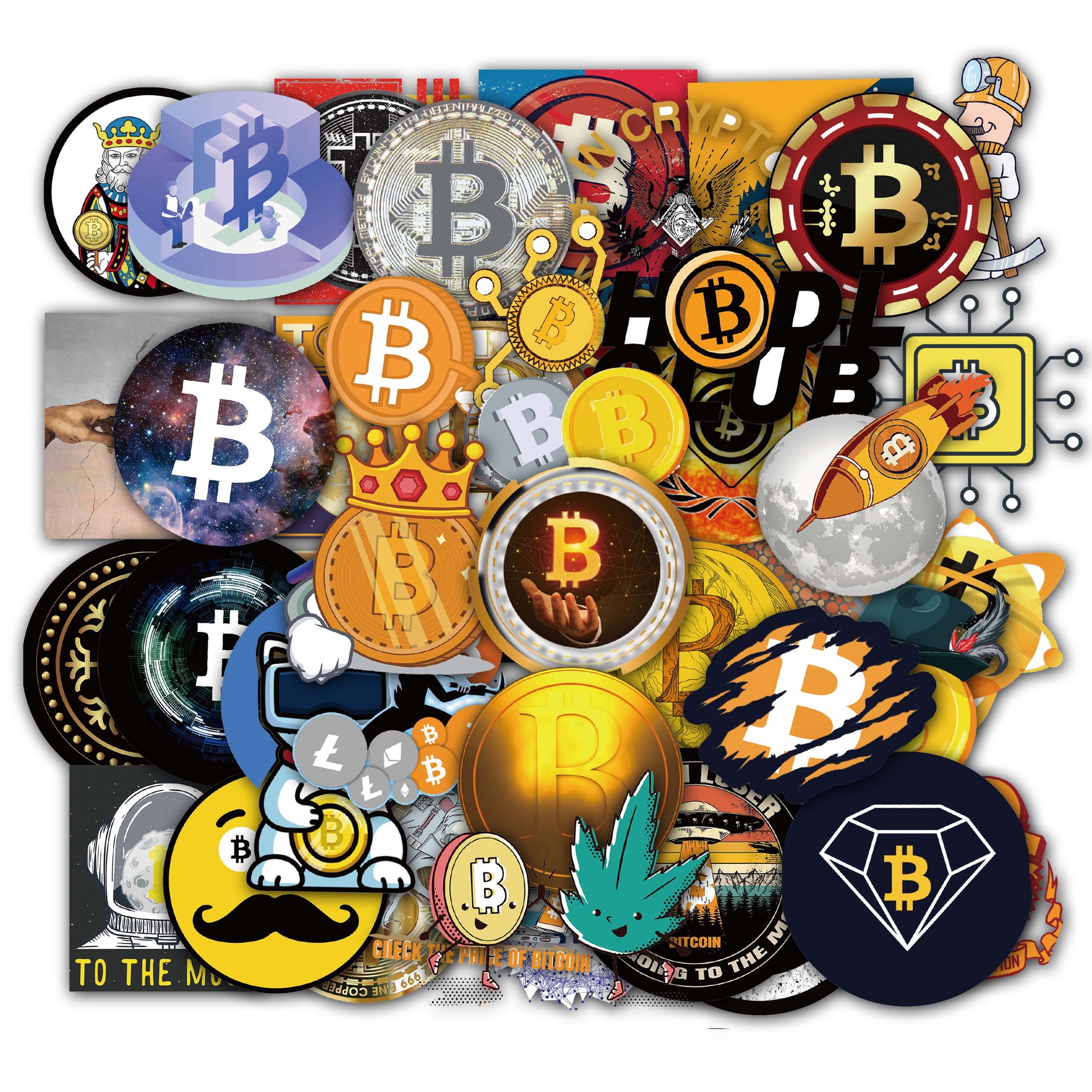50张比特币bitcoin涂鸦贴纸装饰电脑行李箱防水可移贴