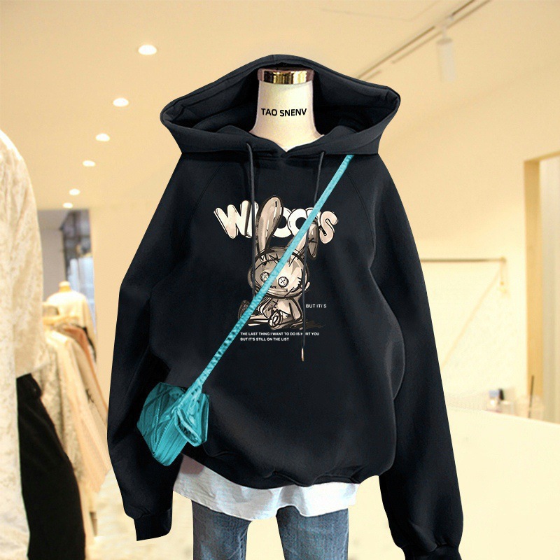 oversize卫衣2024年新款女宽松韩版加绒加厚春秋装冬连帽薄款上衣