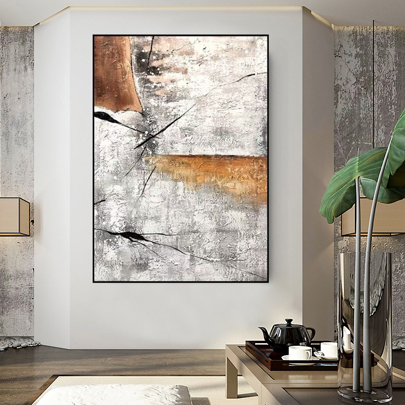 手绘油画抽象玄关客厅大幅装饰画别墅走廊北欧现代简约轻奢挂画