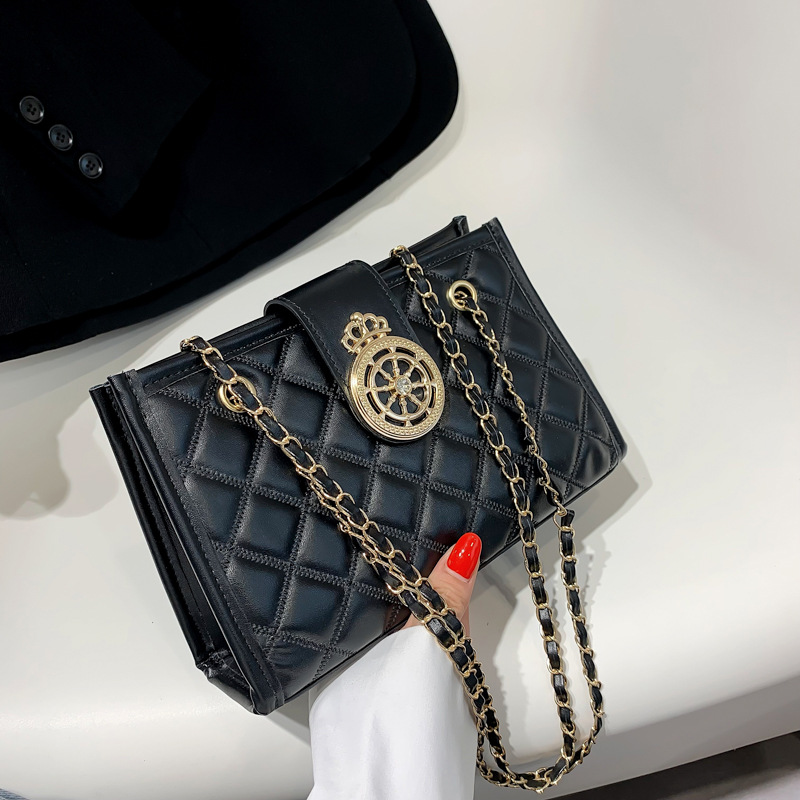 Foreign Trade Fashion Underarm Bag Autumn New Trendy All-Match Rhombus Shoulder Bag Crown Golden Ball Large Capacity Chain Bag