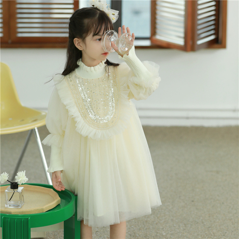 女童公主裙秋季儿童网纱连衣裙小女孩蓬蓬裙甜美纱裙毛衣裙秋冬