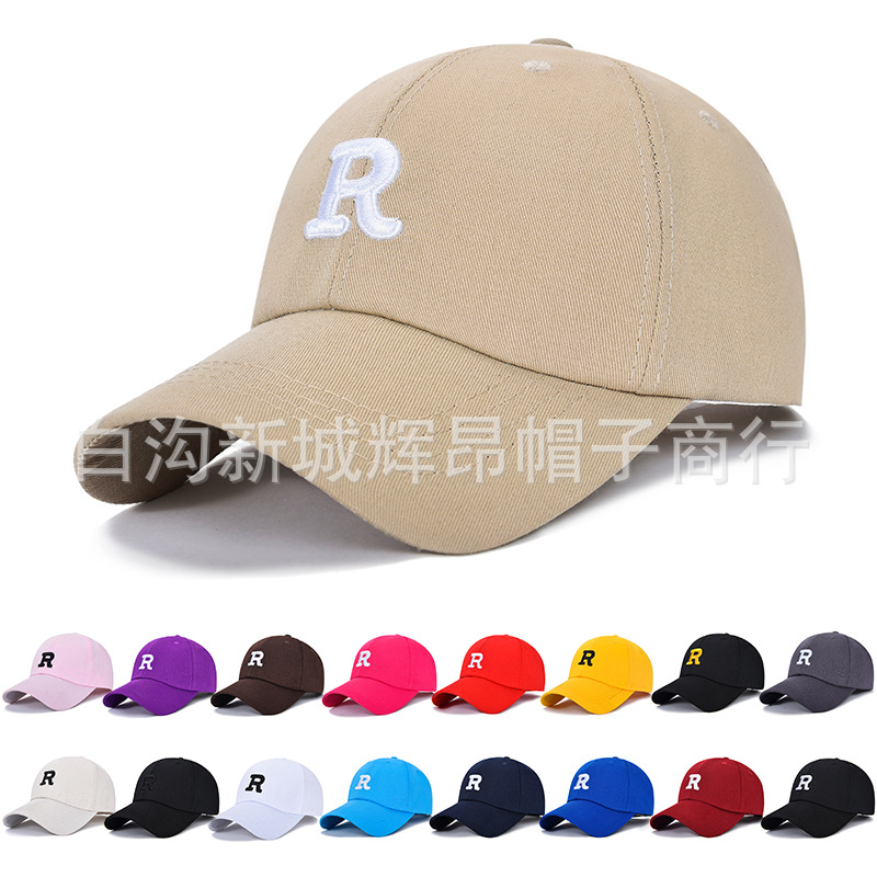 Baseball Hat R Standard Women's Spring and Autumn Letters Korean Style Embroidery Popular All-Match Summer Look Small Peaked Cap Men's Fashion Winter