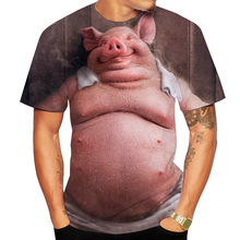 2023年新款流行新奇动物猪3d印花圆领T恤搞笑猪休闲男士T恤XXS-6X