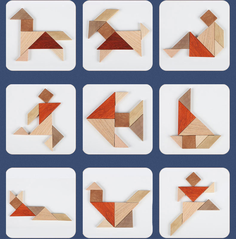 七巧板智力拼图一年级学生教具小学生木制几何形状拼版玩具礼品