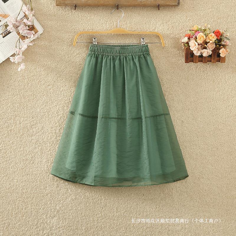 欧根纱半身裙女春夏新款高腰薄款中裙小个子口袋a字