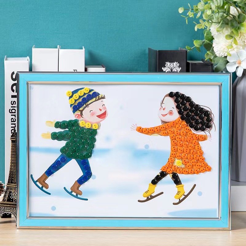 2022北京冬季冰雪运动会儿童手工diy材料包制作小学纽扣贴画扣子