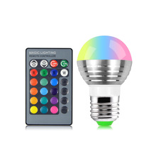 led16色七彩RGB球泡灯E27遥控调光室内拍照补光氛围小夜灯85-265V