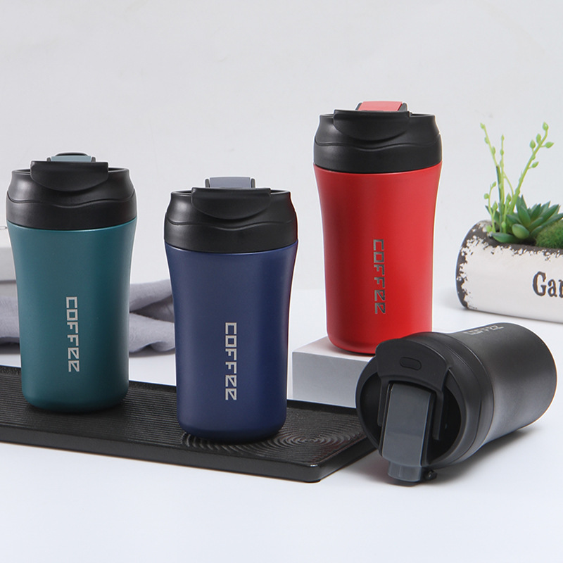 New Stainless Steel Coffee Cup Simple One Cover Dual-Use Cup with Straw Handheld Double Deck Vacuum Thermos Cup Sports Water Cup